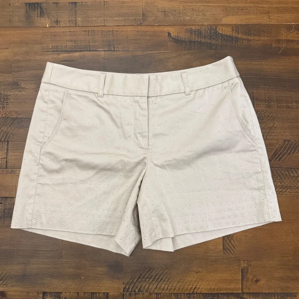 White House Black Market Studded‎ Chino Shorts Beige  Silver Studs 4